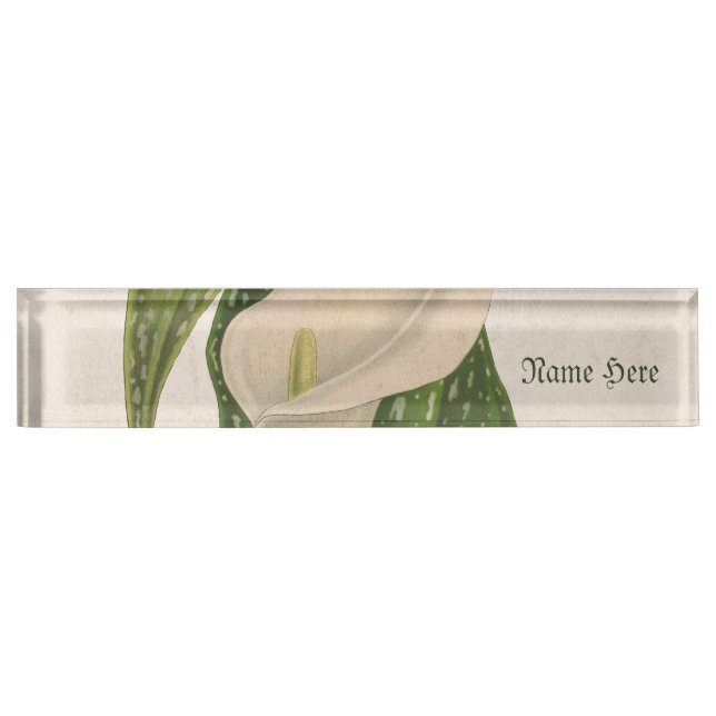 Placa De Nombre Flor cosechada Calla Lily Green se cierra (Anverso)