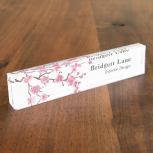 Placa De Nombre Flor de cerezo Nombre + Título