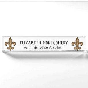 Placa De Nombre Flor de lis francesa del oro
