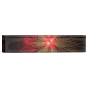 Placa De Nombre Flor fractal de fanatismo rojo