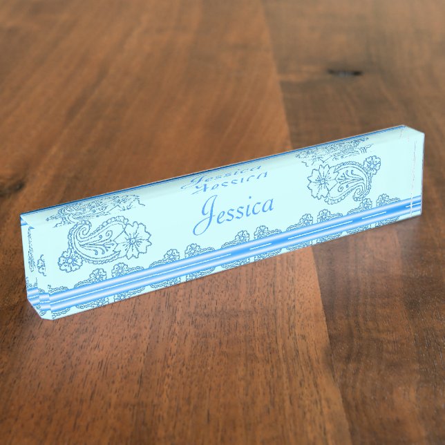 Placa De Nombre Flor Paisley (azul) (Lateral)
