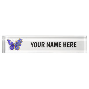 Placa De Nombre Flor Sapphire Mariposa