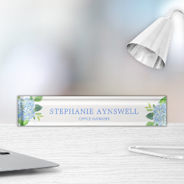 Placa De Nombre Flora de acuarela de hidrangea azul