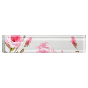 Placa De Nombre floración floral subió acuarela rosada del boho