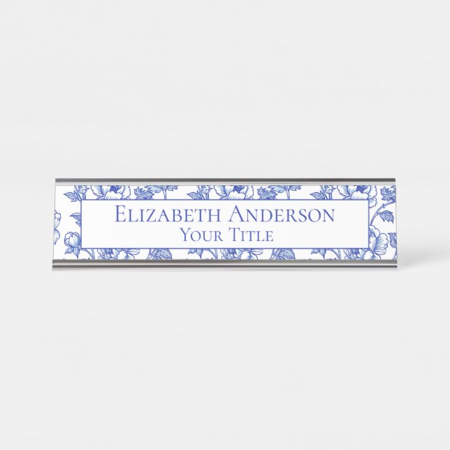 Placa de nombre floral azul y blanco (Anverso)
