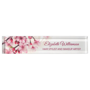 Placa De Nombre Floral Cerezo Blossom Blanco Rosa