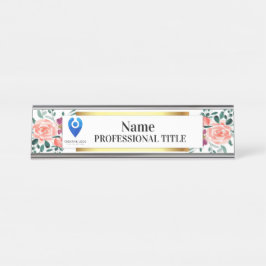 Placa de nombre floral de personalizable con logot