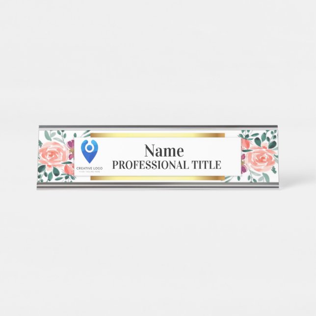 Placa de nombre floral de personalizable con logot (Anverso)