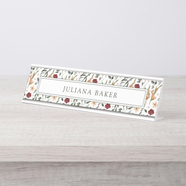 Placa De Nombre Floral Delicada personalizada (Anverso)