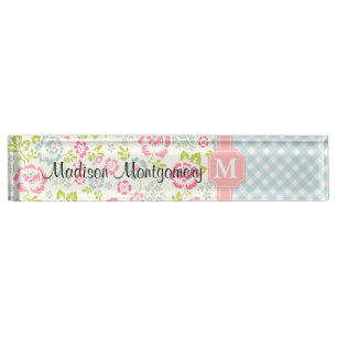 Placa De Nombre Floral femenino del país personalizado