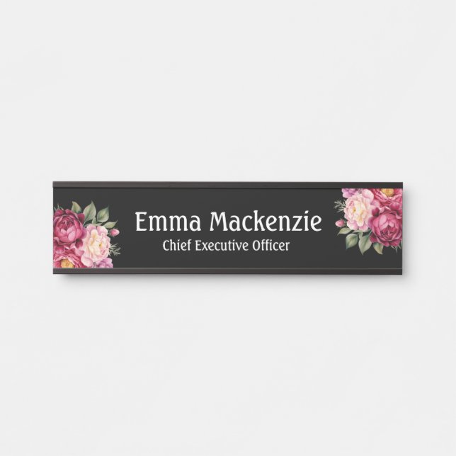 Placa de nombre floral moderna personalizada Señal (Anverso)