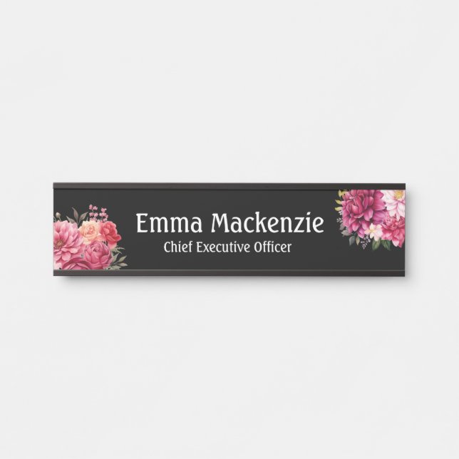 Placa de nombre floral moderna personalizada Señal (Anverso)