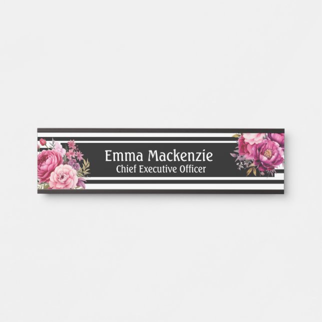 Placa de nombre floral moderna personalizada Señal (Anverso)