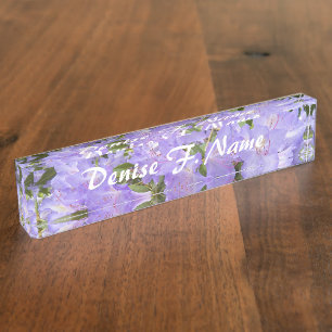 Placa De Nombre Floral personalizada de rododendros morados