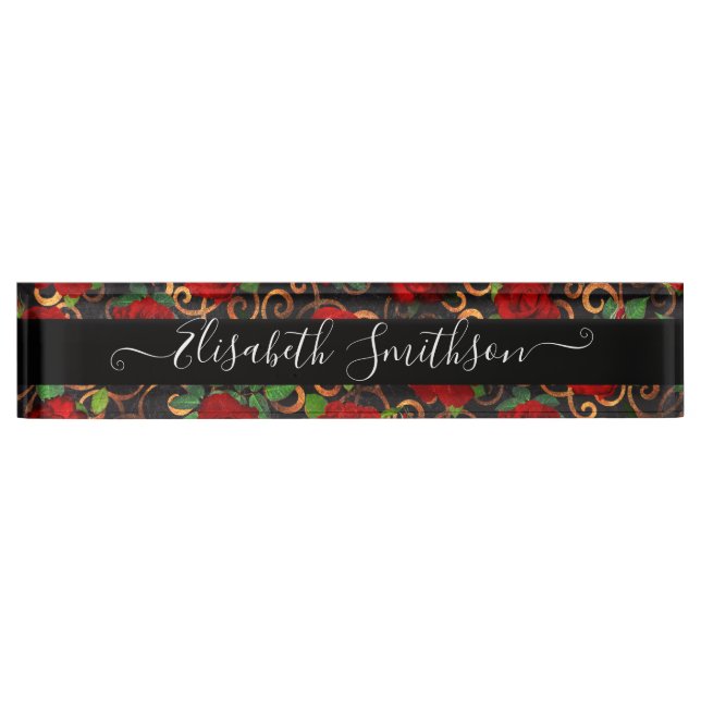 Placa De Nombre Floral profesional distintiva de moda (Anverso)