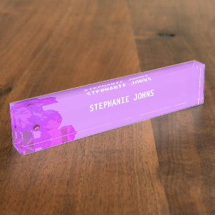 Placa De Nombre Floral Púrpura Rosa Nombre Personalizado Cute Gir