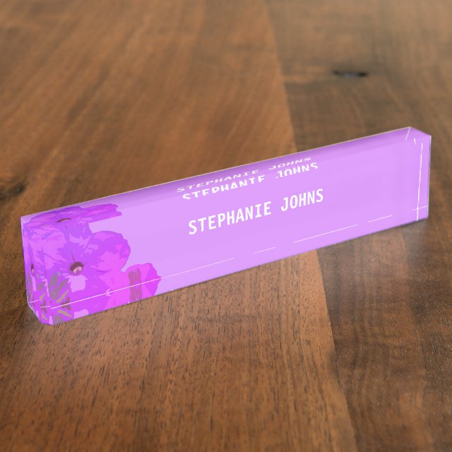 Placa De Nombre Floral Púrpura Rosa Nombre Personalizado Cute Girl (Lateral)