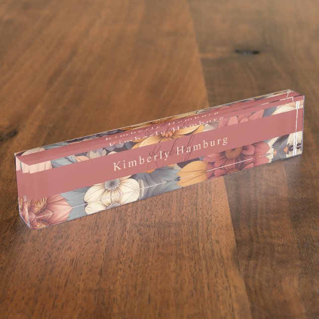 Placa De Nombre Floral rústico colorido bohemio botánico (Lateral)