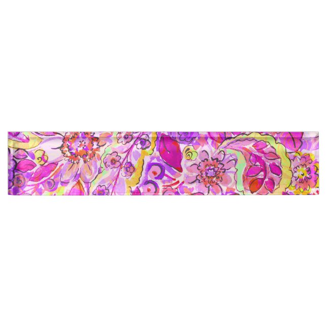 Placa De Nombre Flores abstractas de color rosa (Anverso)