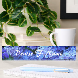 Placa De Nombre Flores de hidrangea azul floral personalizada
