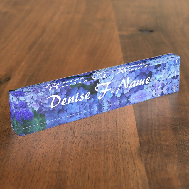Placa De Nombre Flores de hidrangea azul floral personalizada (Lateral)