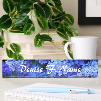 Placa De Nombre Flores de Hortensia Azules Personalizadas Florales