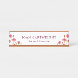 Placa De Nombre Flores rosas Borgoña Textos