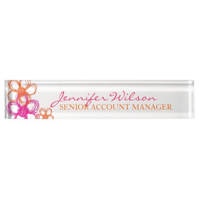 Placa De Nombre Flores silvestres Naranja y rosa (Anverso)
