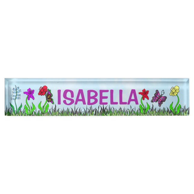 Placa De Nombre Flores y mariposas singulares personalizadas (Anverso)