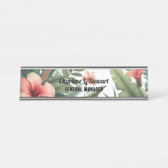 Placa De Nombre Foliage Tropical Hibiscus Desk Nombre Placa (Anverso)