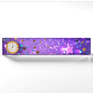 Placa De Nombre Fondo de papel de aluminio púrpura con estrellas
