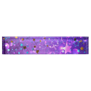 Placa De Nombre Fondo de Relieve metalizado púrpura con estrellas