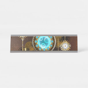 Placa De Nombre Fondo de roscas de vapor con lentes turquesas