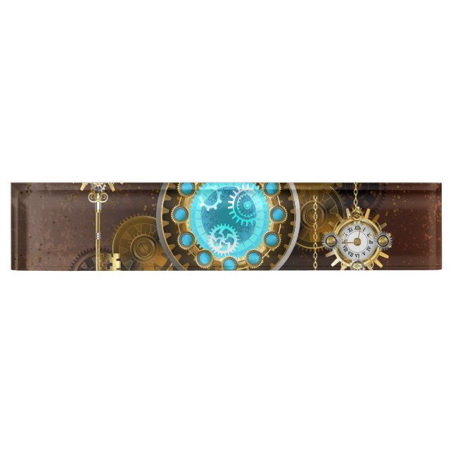 Placa De Nombre Fondo de roscas de vapor con lentes turquesas (Anverso)