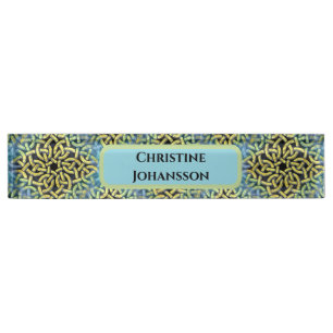 Placa De Nombre Fondo del Monograma Victoriano Golden Trim Aqua