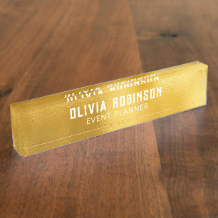 Placa De Nombre Fondo del Relieve metalizado dorado