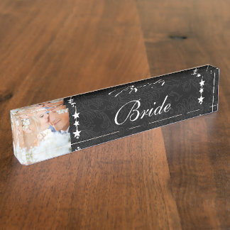 Placa De Nombre Foto: Boda Black Damask Bride Love Bird