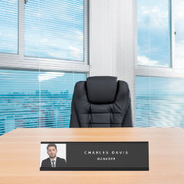 Placa De Nombre foto personalizado blanco negro monograma moderno