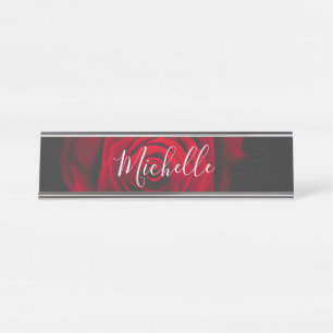 Placa De Nombre Fotografía de la cosecha de rosa rojo monograma pe