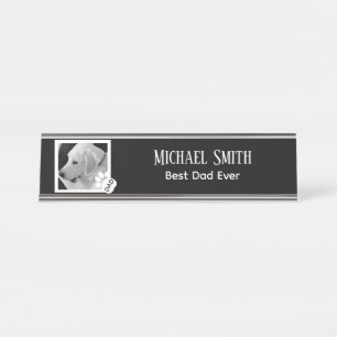 Placa De Nombre Fotografía en blanco y negro del perro mejor papá