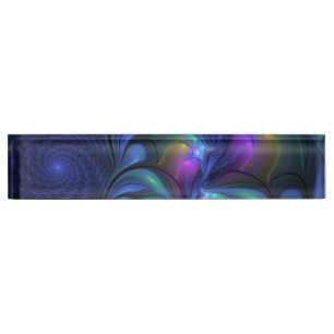Placa De Nombre Fractal verde rosa azul luminoso colorido abstract