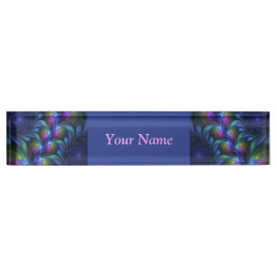 Placa De Nombre Fractal verde rosa azul luminoso colorido abstract