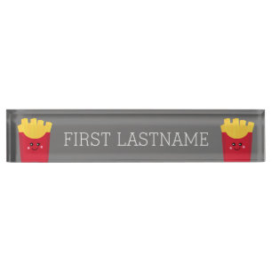 Placa De Nombre Fresas francesas de Kawaii con nombre personalizad