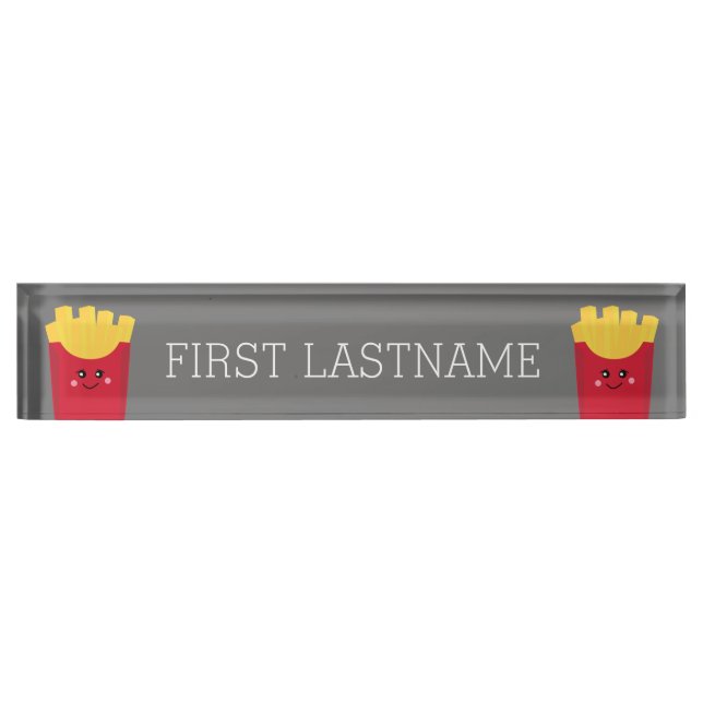Placa De Nombre Fresas francesas de Kawaii con nombre personalizad (Anverso)