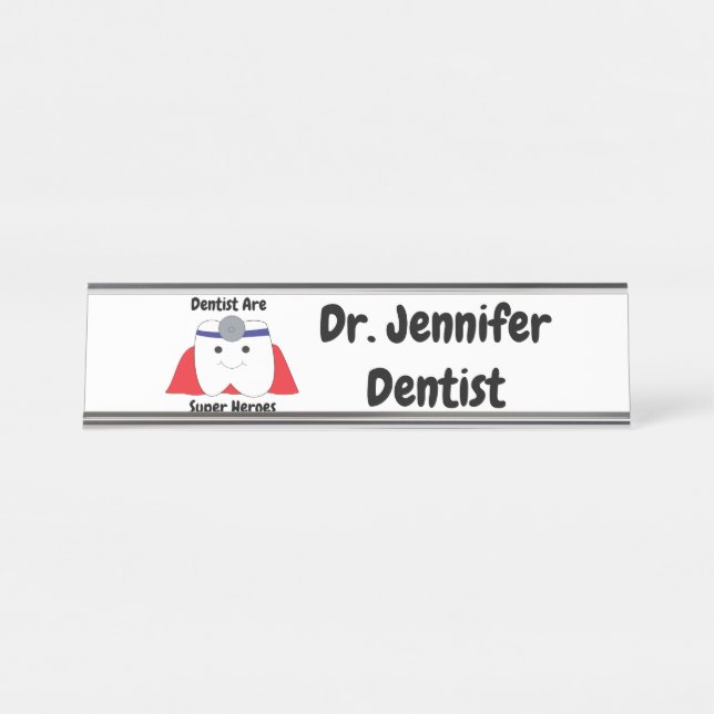 Placa De Nombre Funny Dentist Super Hero Personaliza (Anverso)