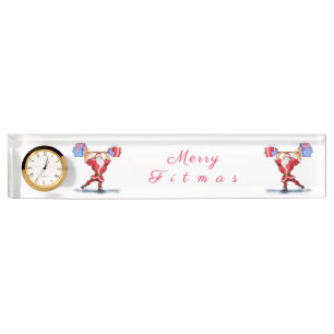 Placa De Nombre Funny Navidades Escritorio Plate Bodybuilder Santa