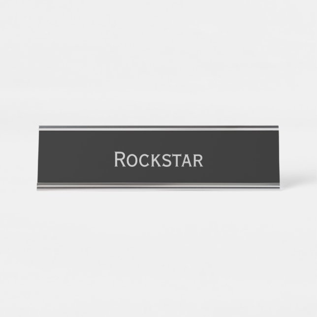 Placa De Nombre Funny Pun 'Rockstar' de plata negra (Anverso)