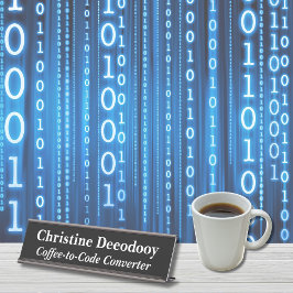 Placa De Nombre Funny Tech Coffee-to-Code Converter Black