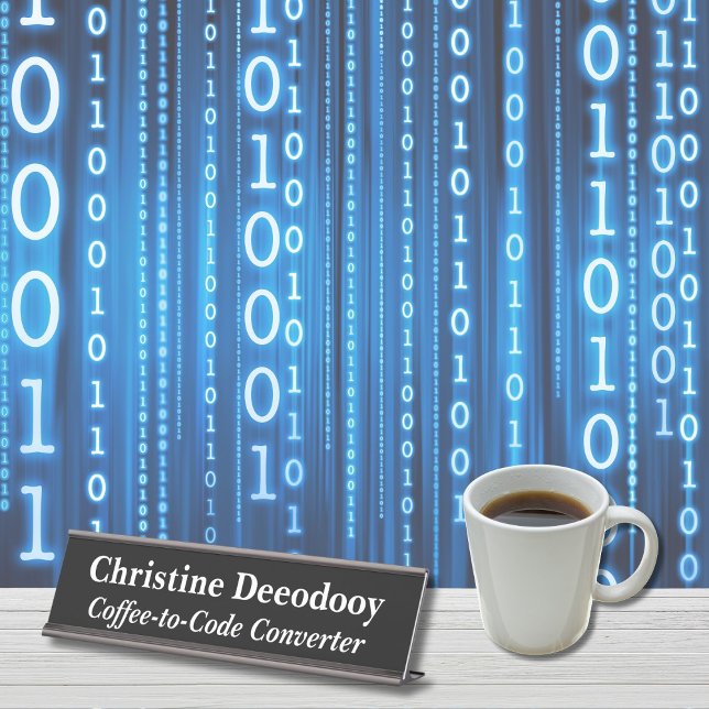 Placa De Nombre Funny Tech Coffee-to-Code Converter Black (Subido por el creador)