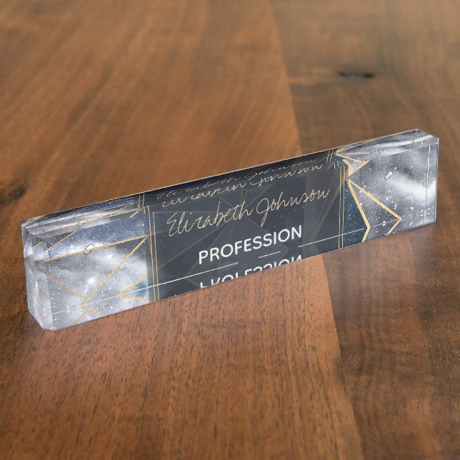 Placa De Nombre Galaxia moderna Nebulosa Triángulos de Oro Geométr (Lateral)